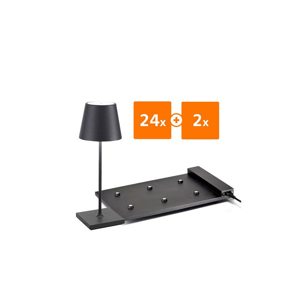 24x Zafferano Poldina Pro Mini LED-Akkuleuchten + 2x Multikontakt-Ladestation
