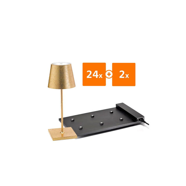 24x Zafferano Poldina Pro Mini LED-Akkuleuchten + 2x Multikontakt-Ladestation