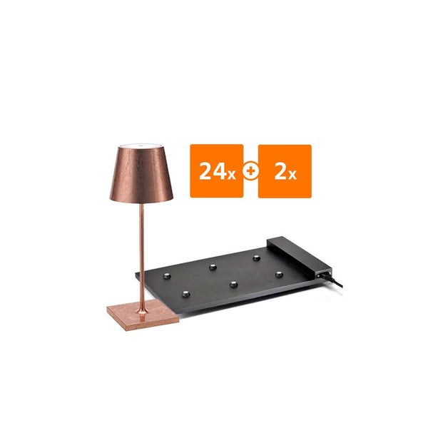 24x Zafferano Poldina Pro Mini LED-Akkuleuchten + 2x Multikontakt-Ladestation