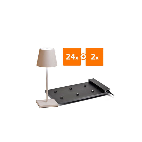 24x Zafferano Poldina Pro Mini LED-Akkuleuchten + 2x Multikontakt-Ladestation