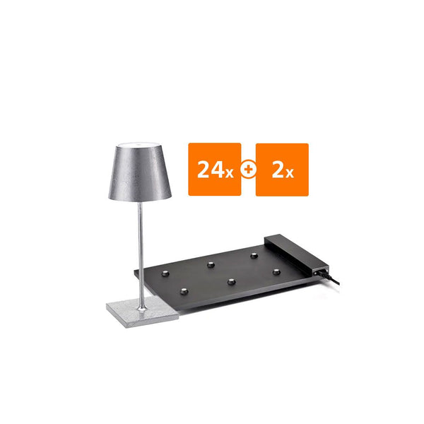 24x Zafferano Poldina Pro Mini LED-Akkuleuchten + 2x Multikontakt-Ladestation