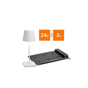 24x Zafferano Poldina Pro Mini LED-Akkuleuchten + 2x Multikontakt-Ladestation
