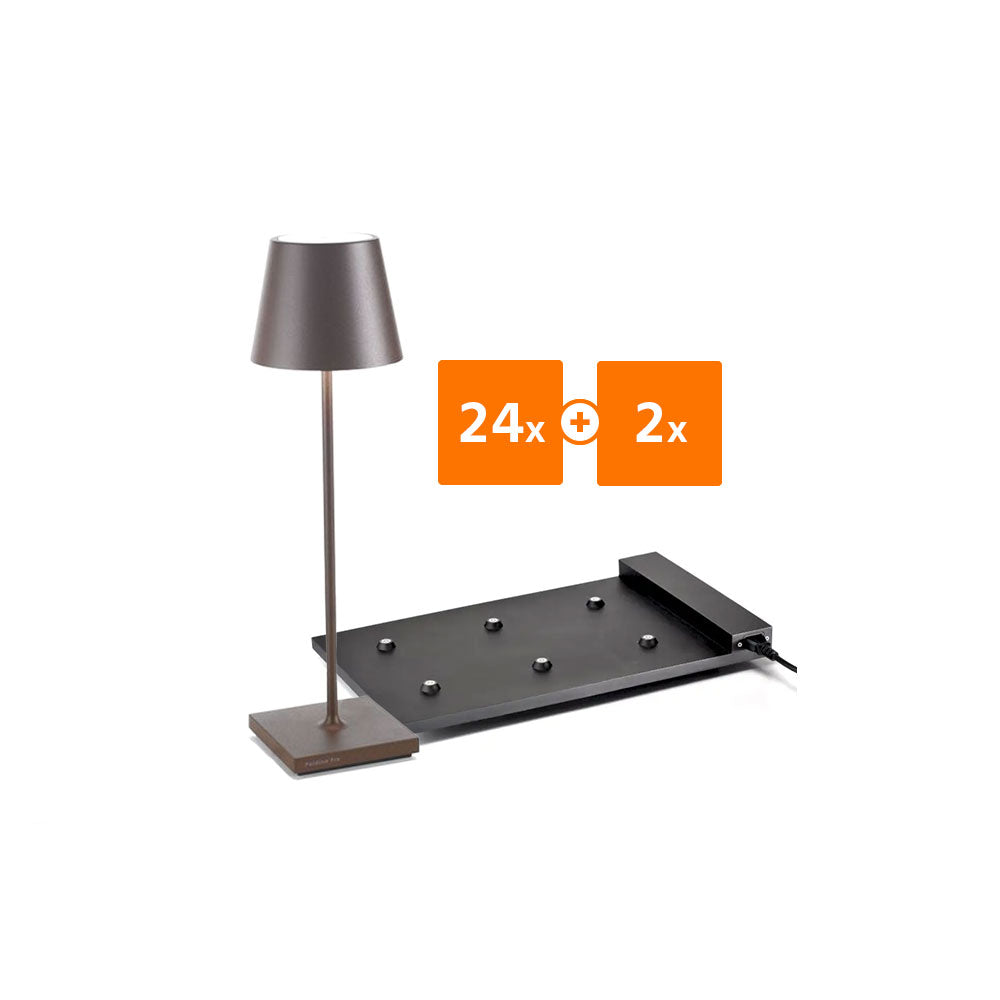 24x Zafferano Poldina Pro LED-Akkuleuchten + 2x Multikontakt-Ladestation